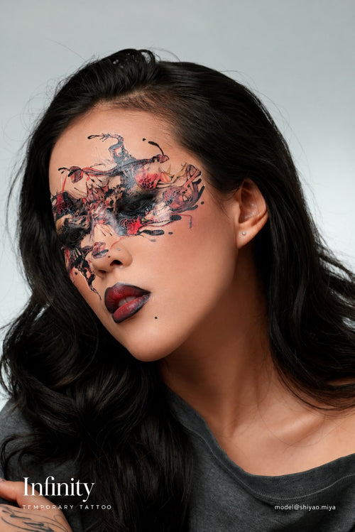 Infinity Halloween look, Large temporary tattoo worn on the face by @shiyao.miya